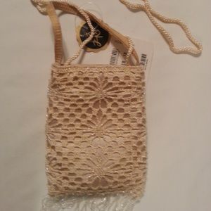 La Regale Ecru Crochet Beaded Evening Bag NWT